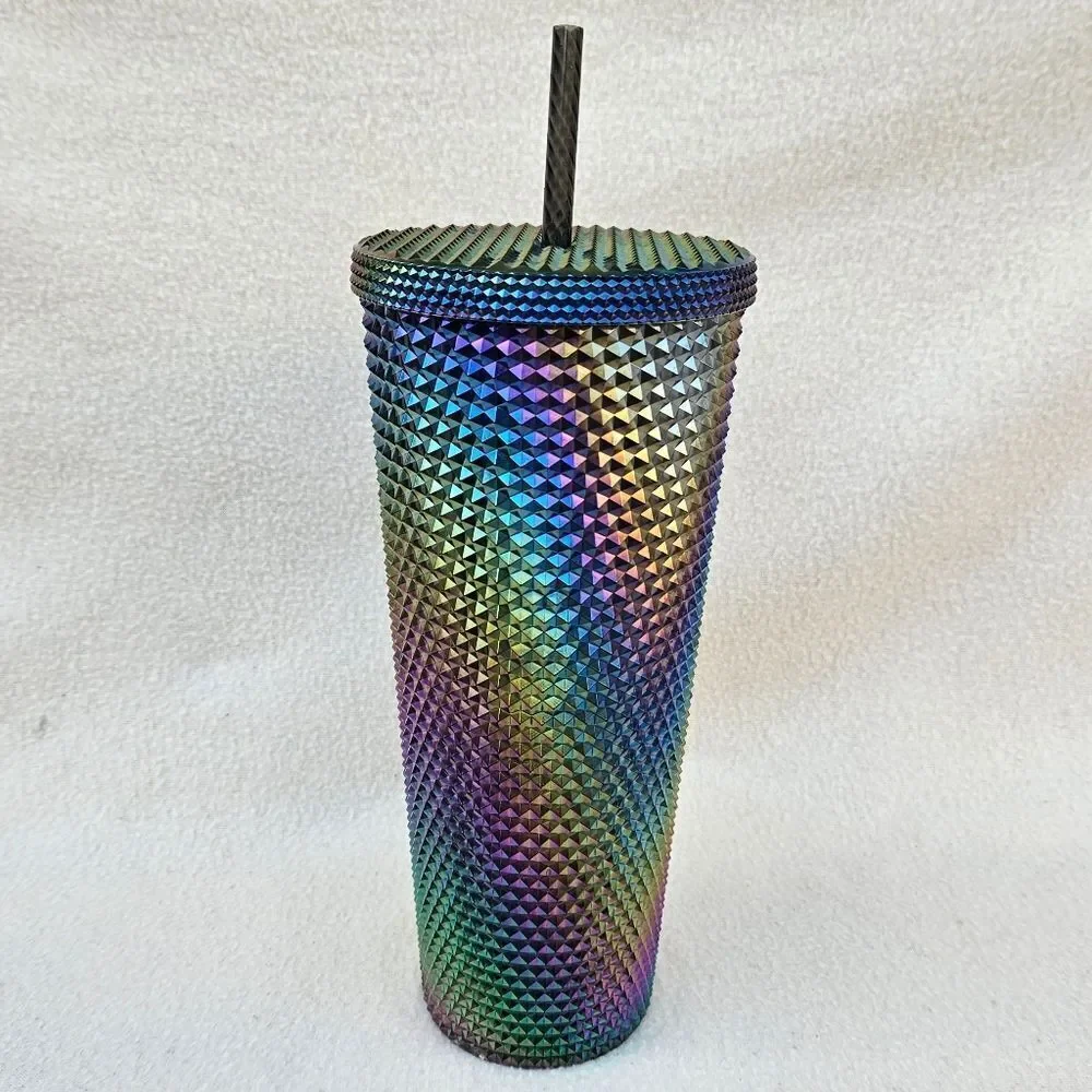 Starbucks Iridescent Oil Slick Rainbow Finish Studded Tumbler 24oz